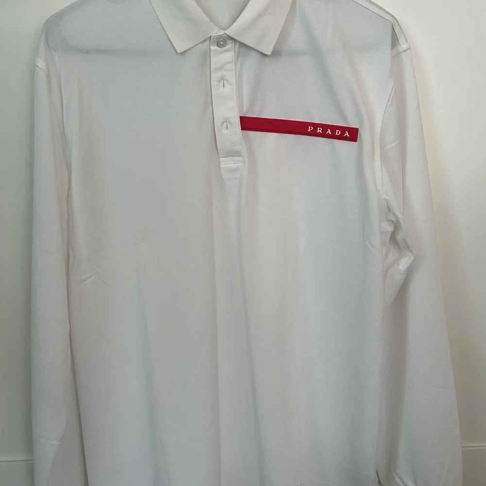 Prada Men's White Polo with Red Accent - Picture 3 of 4
